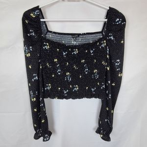 Black shirred crop top with floral print